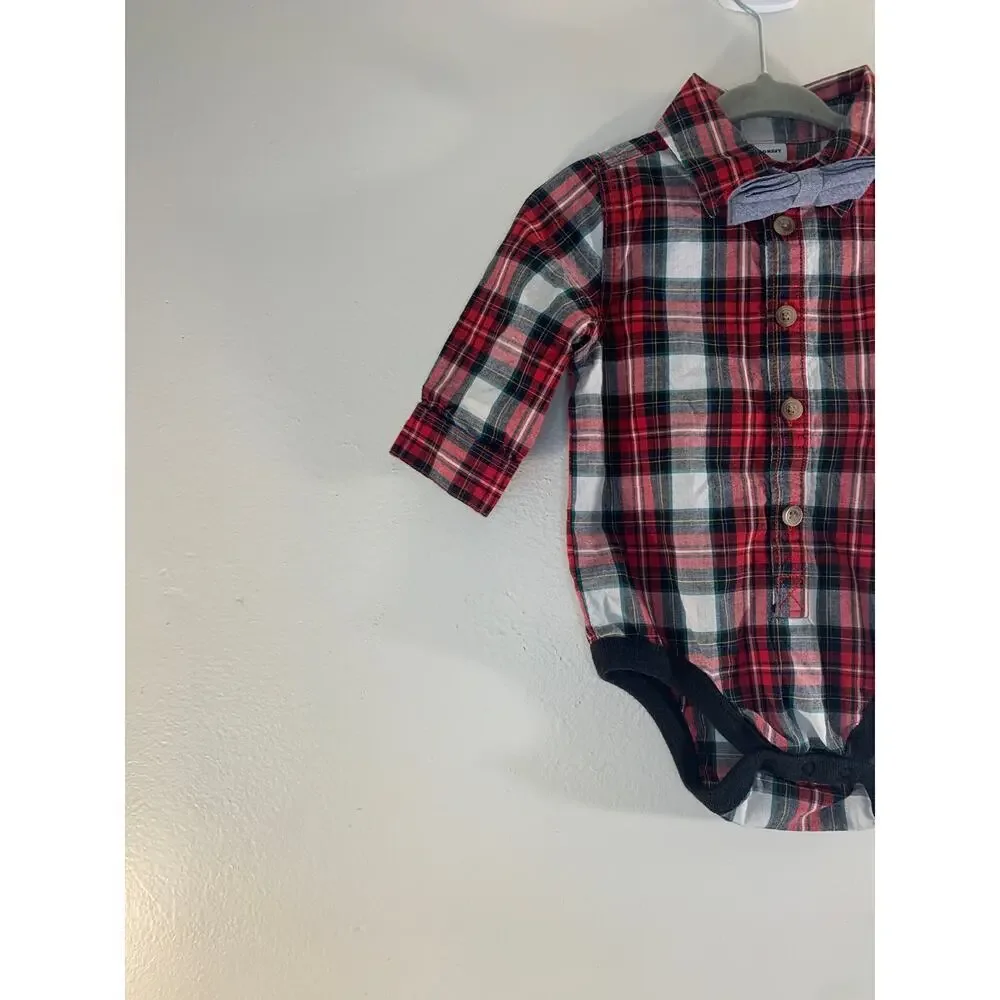 OLD NAVY Boy’s Holiday Plaid with Bow Tie One Piece / Size: 3-6 Months